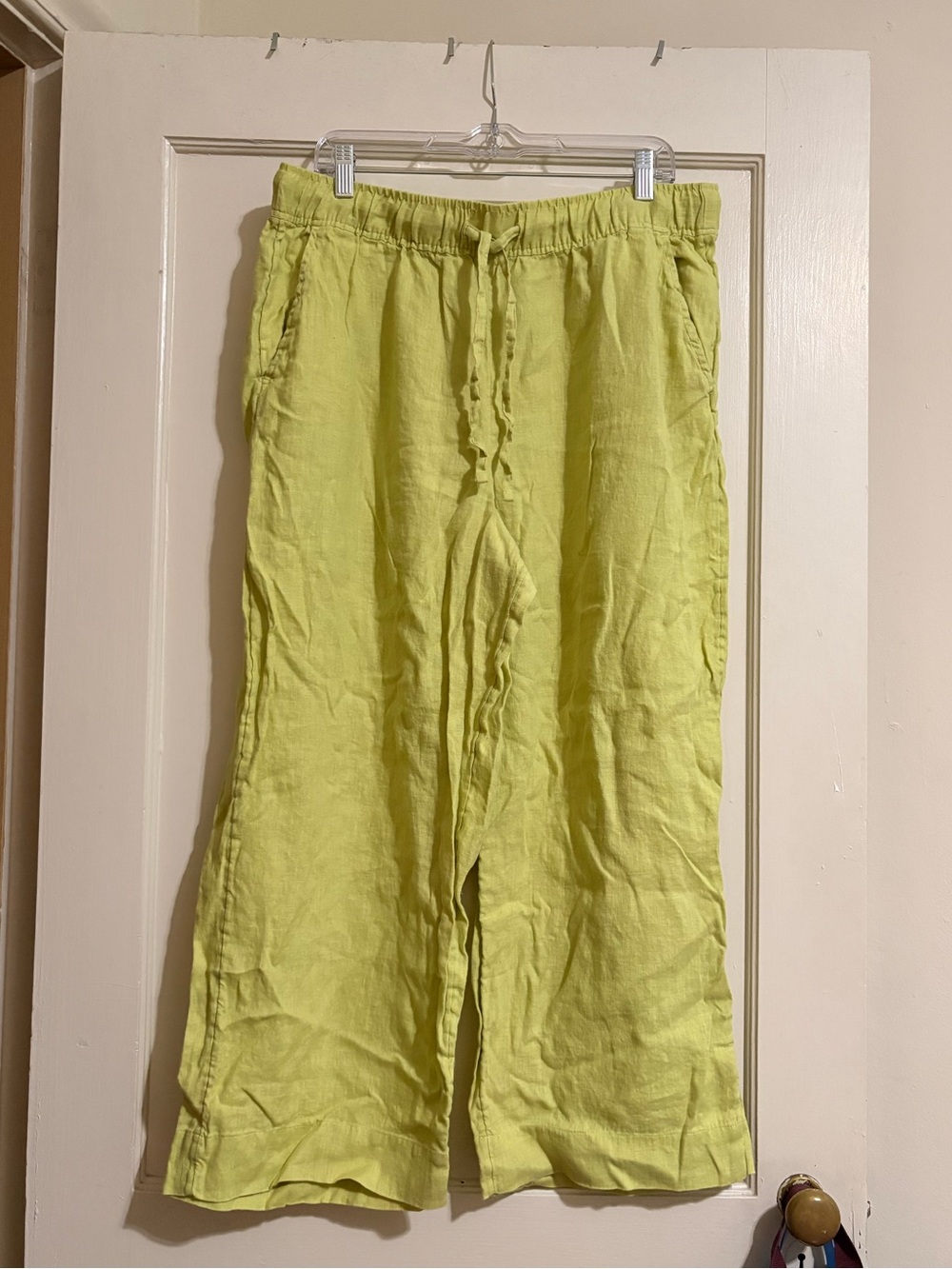 Joie Lime Green Linen Highwaisted Drawstring Flowy Pants Size XL